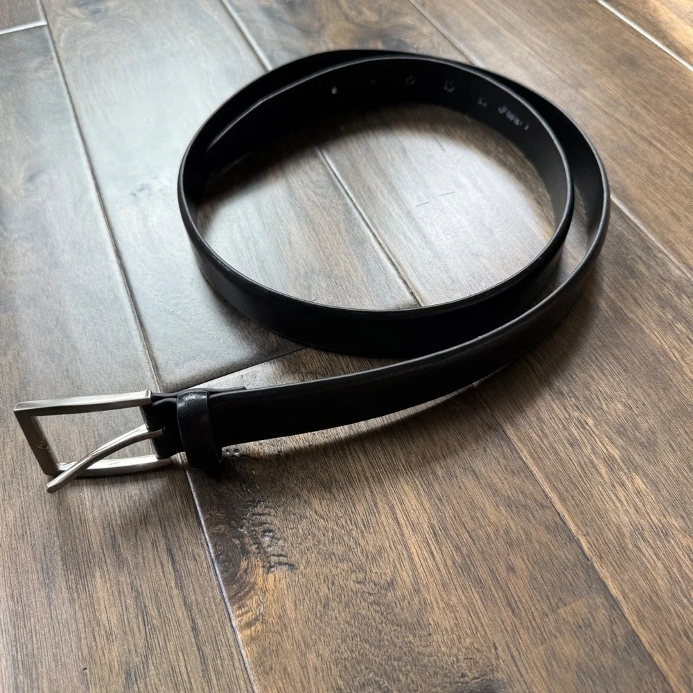Jos. A. Bank Leather Belt Mens 42 Black Excellent Silver Buckle‎ Dress Formal